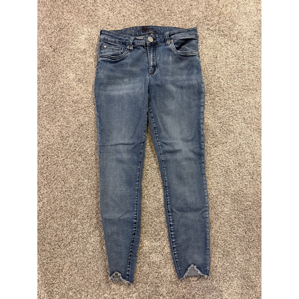 Kut from the Kloth Jeans Womens 12 Blue Skinny Ankle Frayed Tulip Hem Stretch